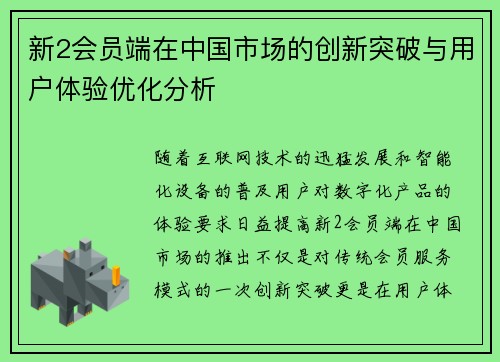 新2会员端在中国市场的创新突破与用户体验优化分析