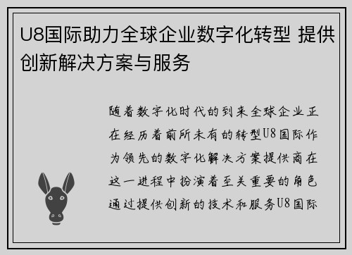 U8国际助力全球企业数字化转型 提供创新解决方案与服务